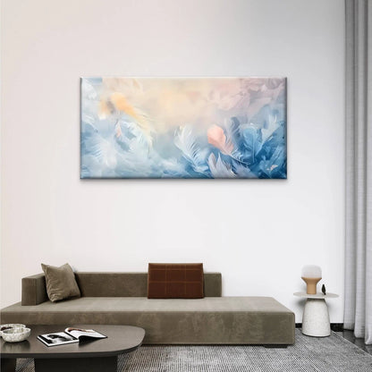 Blue & Yellow Feather Design Wall Art Canvas Office Home Room Framed 120x60cm