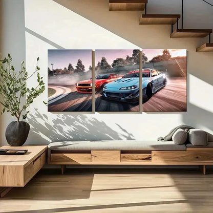 3pcs Super Car Racing Modern Vehicle Wall Art Set Canvas Framed 50x70cm - High Quality Print 100% Australian Made Wall Canvas Ready to Hang