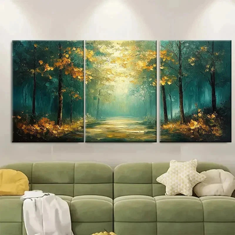 3pcs Green Forest Abstract Perfect Wall Art Set Canvas Framed 50x70cm - High Quality Print 100% Australian Made Wall Canvas Ready to Hang - Bella Home Decor