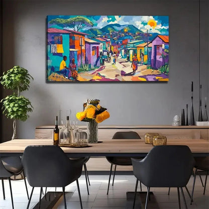 African Tribe House Suitable Wall Art Canvas Office Home Room Framed 120x60cm
