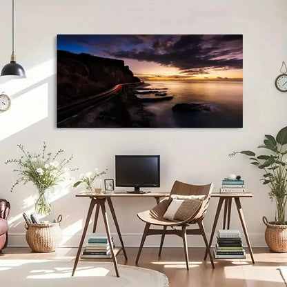 Long Exposure Mountain Road Sun Wall Art Canvas Office Home Room Framed 120x60cm