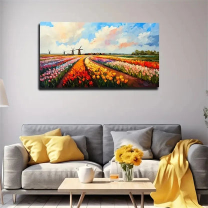 Vibrant Dutch Windmill Wall Art Canvas Office Home Room Framed 120x60cm