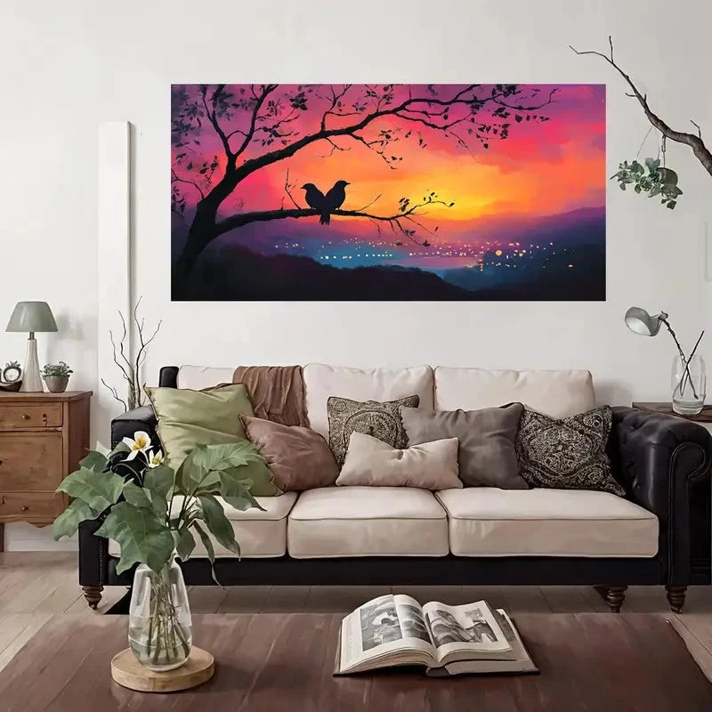 Romantic Sunset Birds Branch Wall Art Canvas Office Home Room Framed 120x60cm