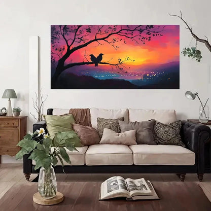 Romantic Sunset Birds Branch Wall Art Canvas Office Home Room Framed 120x60cm