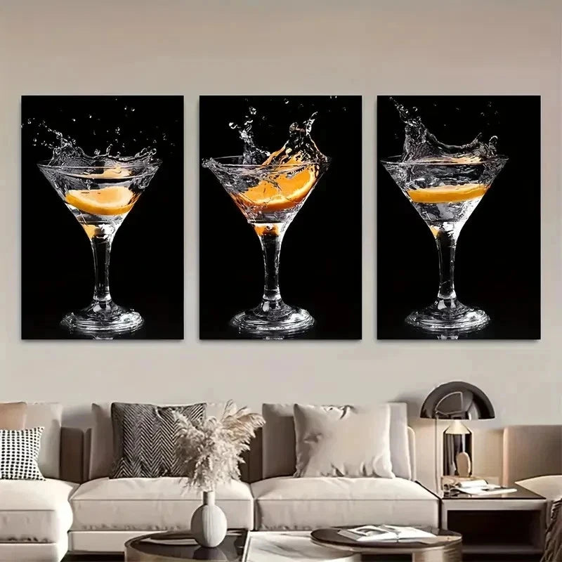 3pcs Martini Drinks with Oranges Triptych Wall Art Set Canvas Framed 40x60cm - High Quality Print 100% Australian Made Wall Canvas Ready to Hang - Bella Home Decor