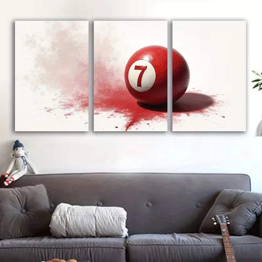 3pcs 7-Ball with a Splash of Red Painting Wall Art Set Canvas Framed 40x60cm - High Quality Print 100% Australian Made Wall Canvas Ready to Hang
