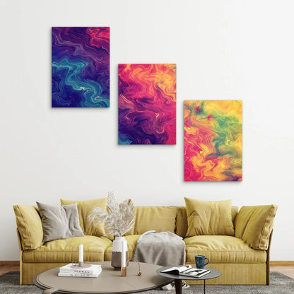 3pcs Line Art With Colorful Lines Patterns Metal Print Ready to Hang Art