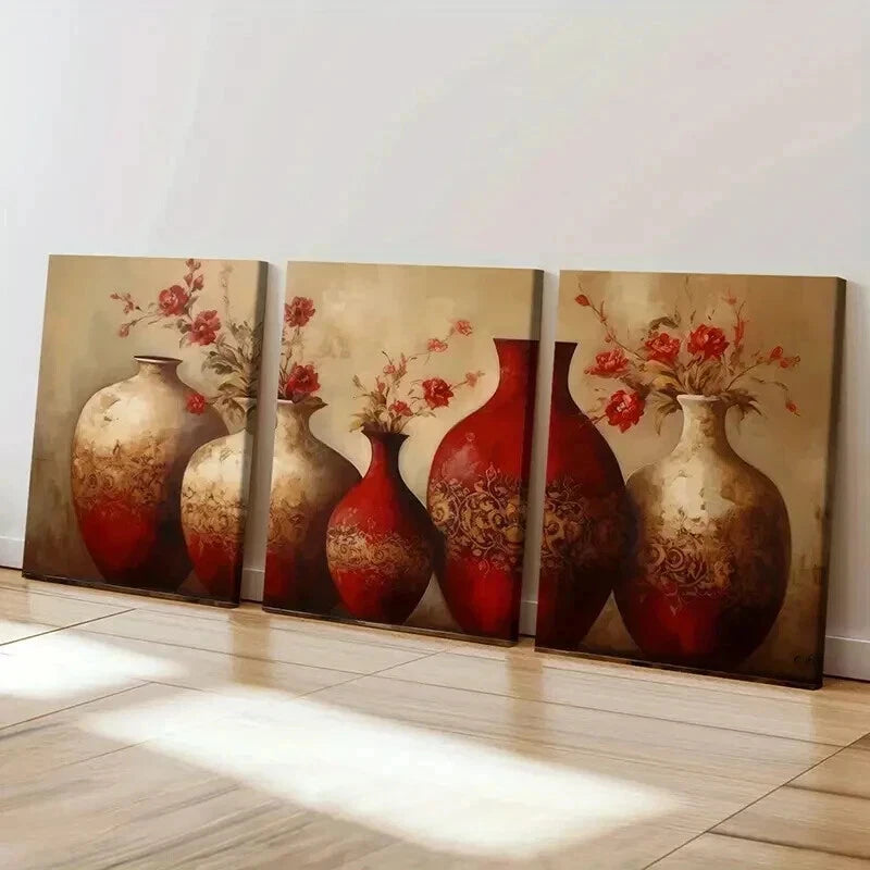 3pcs Abstract Floral Vases Artwork Decor Wall Art Set Canvas Framed 40x60cm - High Quality Print 100% Australian Made Wall Canvas Ready to Hang