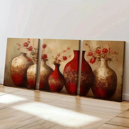 3pcs Abstract Floral Vases Artwork Decor Wall Art Set Canvas Framed 40x60cm - High Quality Print 100% Australian Made Wall Canvas Ready to Hang