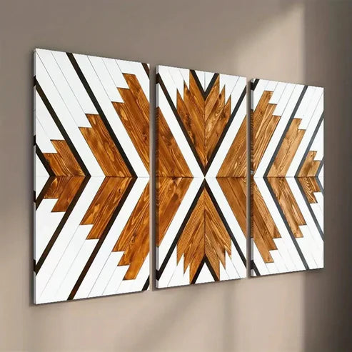 3pcs Geometric Wood Wall Art Set Canvas Unframed - High Quality Print 100% Australian Made Wall Canvas - Bella Home Decor