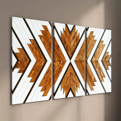 3pcs Geometric Wood Wall Art Set Canvas Unframed - High Quality Print 100% Australian Made Wall Canvas - Bella Home Decor