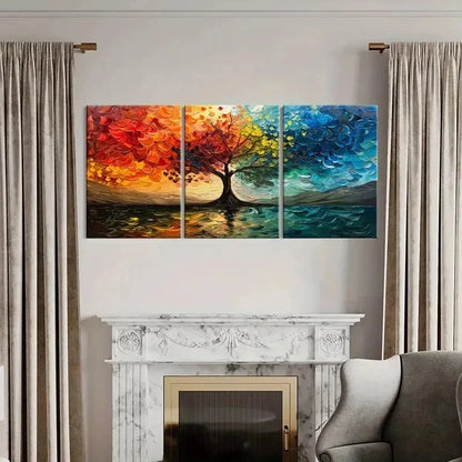 3pcs Vibrant Colorful Autumn Tree Wall Art Set Canvas Framed 60x90cm - High Quality Print 100% Australian Made Wall Canvas Ready to Hang