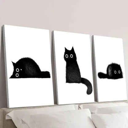 3pcs Black Little Coal Cat Illustration Wall Art Canvas Unframed – High Quality Print 100% Australian Made Wall Canvas - Bella Home Decor