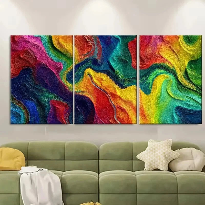 3pcs Modern Abstract Multicolor Wall Art Set Canvas Framed 60x90cm - High Quality Print 100% Australian Made Wall Canvas Ready to Hang