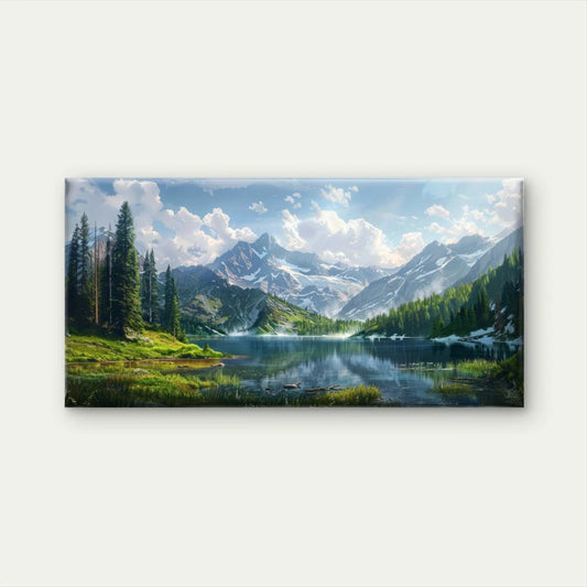 Alpine Mountain Lake Forest Wall Art Canvas Office Home Room Framed 120x60cm