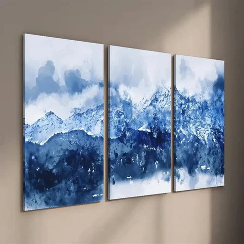 3pcs Abstract Blue White Navy Blue Mountains Wall Art Set Canvas Unframed - High Quality Print 100% Australian Made Wall Canvas - Bella Home Decor