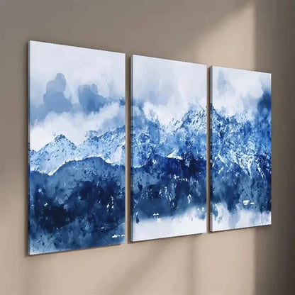 3pcs Abstract Blue White Navy Blue Mountains Wall Art Set Canvas Unframed - High Quality Print 100% Australian Made Wall Canvas - Bella Home Decor
