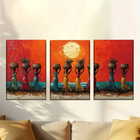 3pcs African women dancing Wall Art Canvas Unframed - High Quality Print 100% Australian Made Wall Canvas