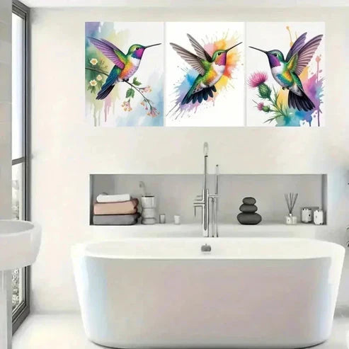 3pcs Vibrant Hummingbird Wall Art Canvas Unframed - High Quality Print 100% Australian Made Wall Canvas