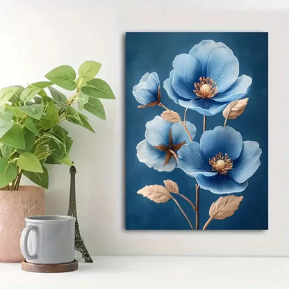 Beautiful Elegant Blue Botanical Painting 60x90cm Metal Print Ready to Hang