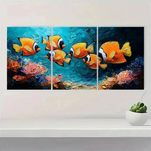 3pcs Fish Underwater Original Wall Art Canvas Unframed - High Quality Print 100% Australian Made Wall Canvas - Bella Home Decor