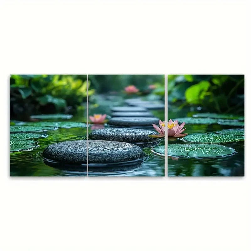 3pcs Stepping Stones Lily SV   Wall Art Set Canvas Framed 40x60cm - High Quality Print 100% Australian Made Wall Canvas Ready to Hang