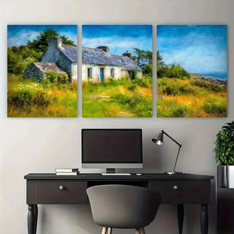 3pcs Vintage Beach In Spring Cottage Perfect Wall Art Set Canvas Framed 50x70cm - High Quality Print 100% Australian Made Wall Canvas Ready to Hang