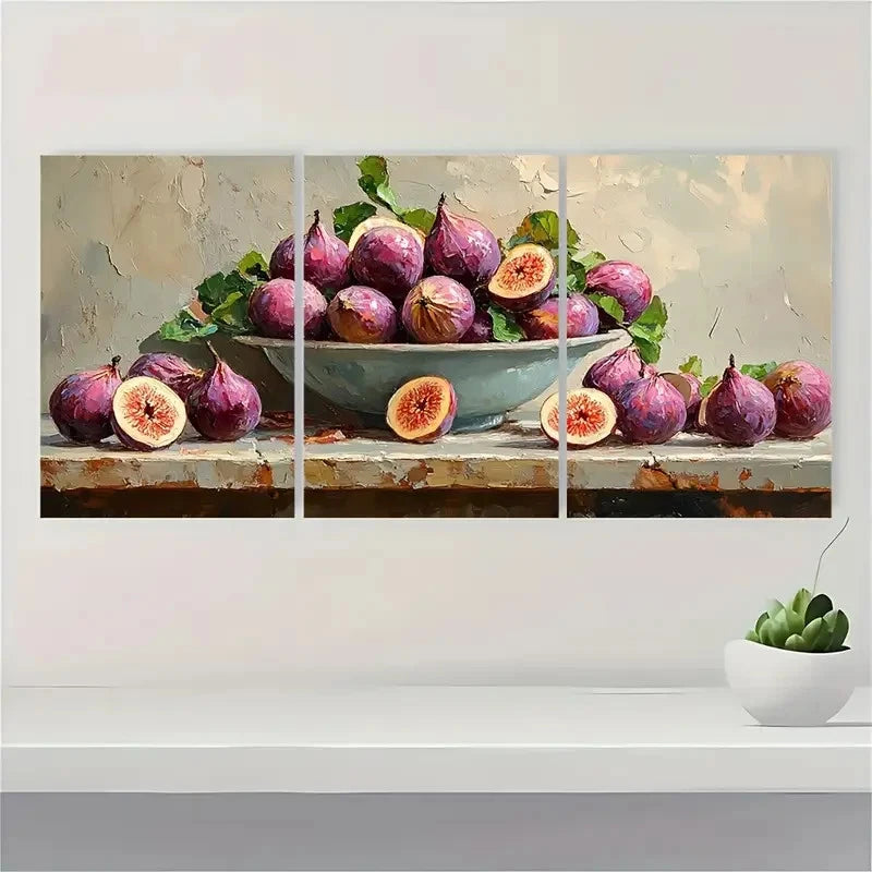 3pcs Fig  Original Art Fruit OA      Wall Art Set Canvas Framed 50x70cm - High Quality Print 100% Australian Made Wall Canvas Ready to Hang