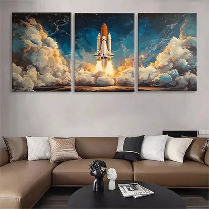 3pcs Space Shuttle Launch Vibrant Perfect Art Set Canvas Unframed - High Quality Print 100% Australian Made Wall Canvas