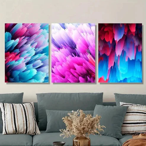 3pcs Abstract Colorful Pink and Purple, Painting Wall Art Set Canvas Unframed - High Quality Print 100% Australian Made Wall Canvas - Bella Home Decor