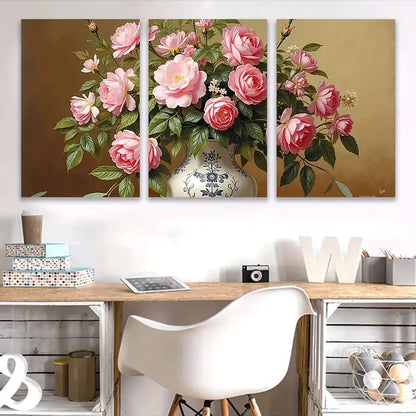 3pcs Pink Rose Floral Painting Wall Art Set Canvas Framed 40x60cm - High Quality Print 100% Australian Made Wall Canvas Ready to Hang
