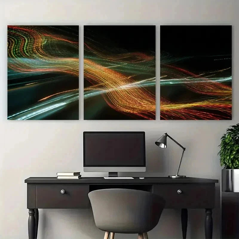 3pcs Colorful Lines & Dots Abstract Perfect Wall Art Set Canvas Framed 50x70cm - High Quality Print 100% Australian Made Wall Canvas Ready to Hang - Bella Home Decor