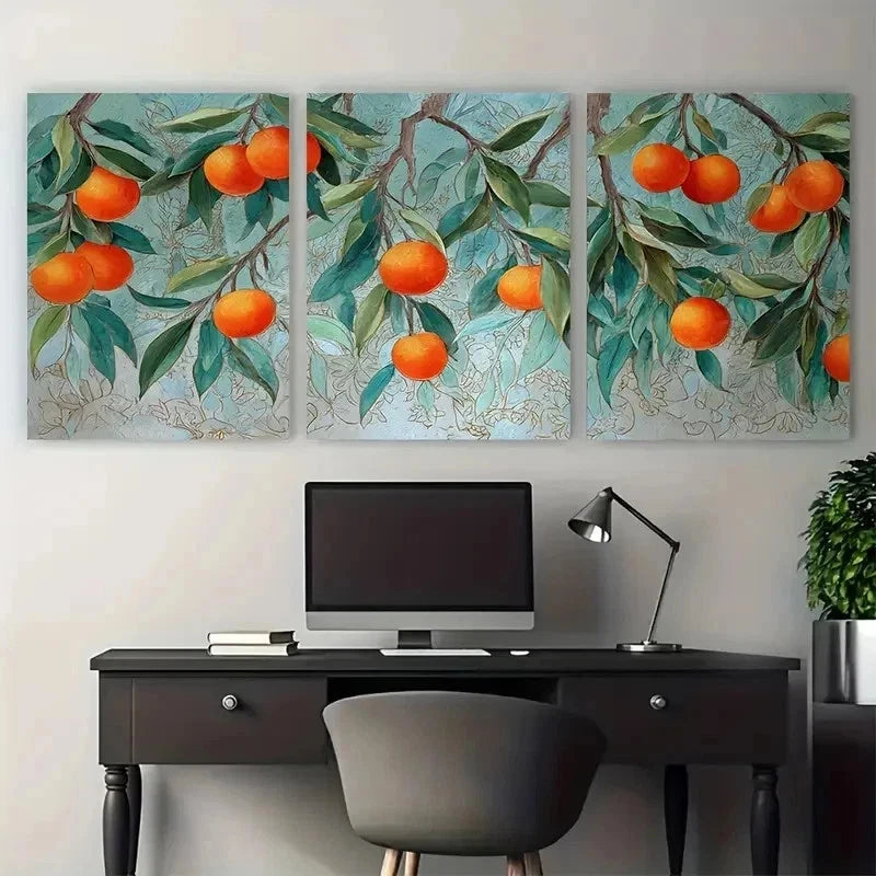 3pcs Vibrant Orange & Green Foliage Perfect Wall Art Set Canvas Framed 50x70cm - High Quality Print 100% Australian Made Wall Canvas Ready to Hang