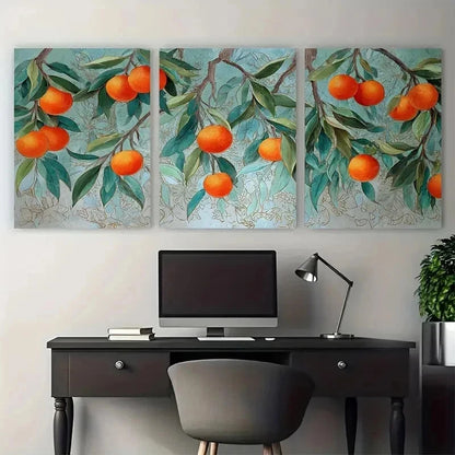 3pcs Vibrant Orange & Green Foliage Perfect Wall Art Set Canvas Framed 50x70cm - High Quality Print 100% Australian Made Wall Canvas Ready to Hang
