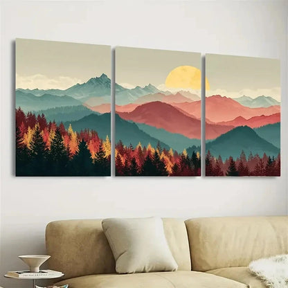 3pcs Golden Hour Mountains and Forest Wall Art Set Canvas Framed 40x60cm - High Quality Print 100% Australian Made Wall Canvas Ready to Hang - Bella Home Decor