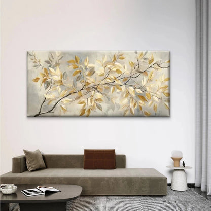 Golden Leaf Botanical Wall Art Canvas Office Home Room Framed 120x60cm