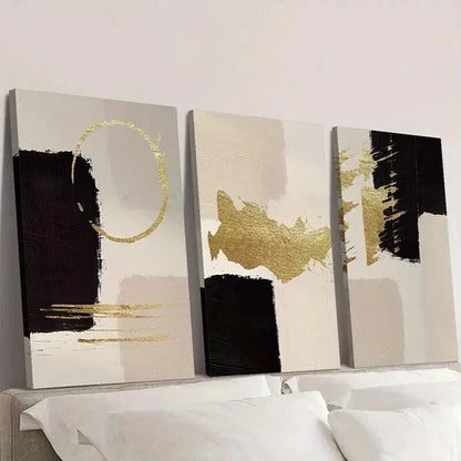 3pcs Golden Black Geometric Painting Wall Art Canvas Unframed - High Quality Print 100% Australian Made Wall Canvas - Bella Home Decor