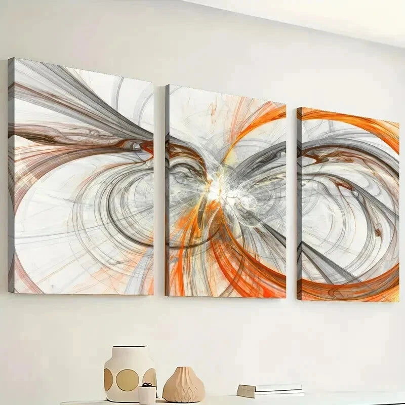 3pcs Featuring Abstract Orange And Gray Lines Wall Art Set Canvas Framed 50x70cm - High Quality Print 100% Australian Made Wall Canvas Ready to Hang