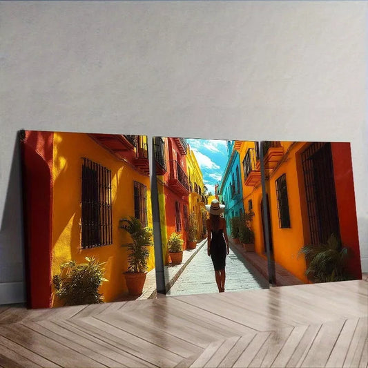 3pcs A Woman In The Alley Wall Art Canvas Wall Art Set Canvas Framed 50x70cm - High Quality Print 100% Australian Made Wall Canvas Ready to Hang
