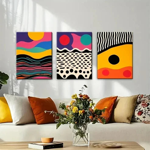 3pcs Colorful Geometric Pattern Artistic Perfect Wall Art Canvas Unframed - High Quality Print 100% Australian Made Wall Canvas - Bella Home Decor