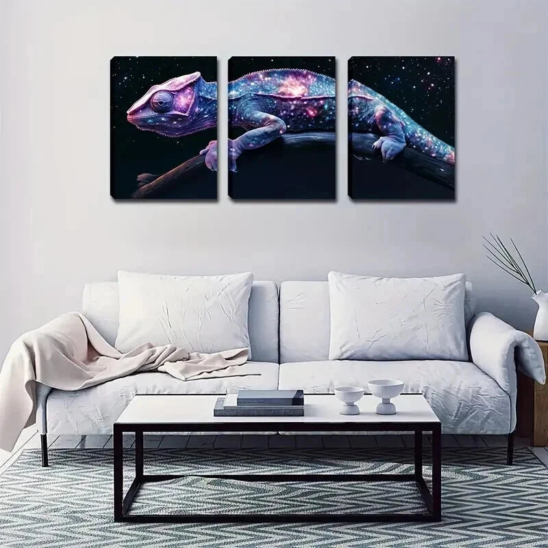 3pcs Chameleon Cosmic Triptych Abstract Perfect Wall Art Set Canvas Framed 50x70cm - High Quality Print 100% Australian Made Wall Canvas Ready to Hang - Bella Home Decor