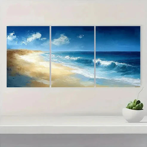 3pcs Abstract Beach Land Blue Seascape LB Wall Art Set Canvas Unframed - High Quality Print 100% Australian Made Wall Canvas