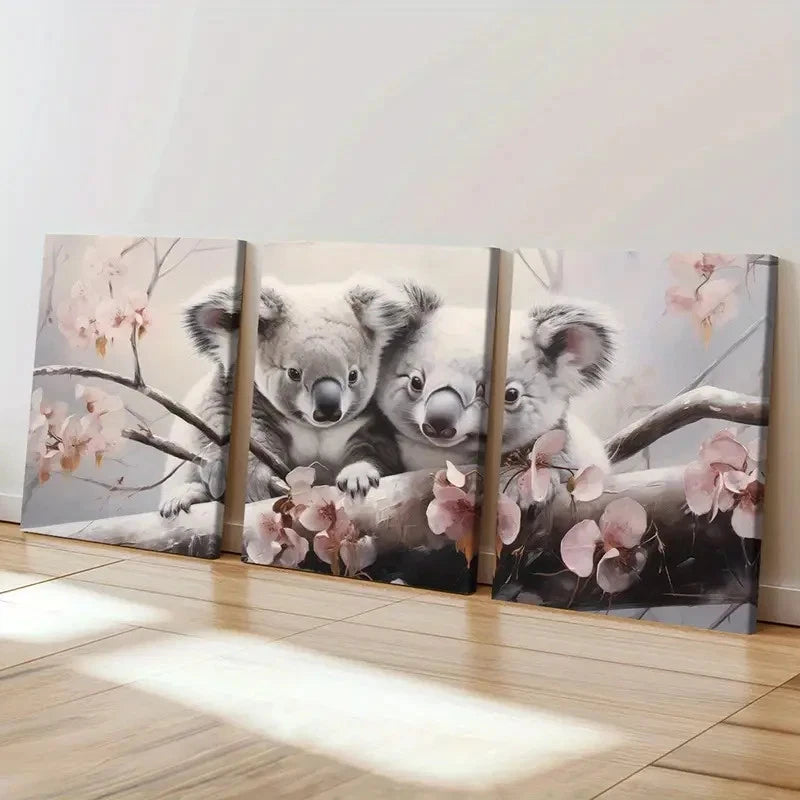 3pcs Australian Adorable Koalas Serene Nature Wall Art Set Canvas Framed 60x90cm - High Quality Print 100% Australian Made Wall Canvas Ready to Hang - Bella Home Decor
