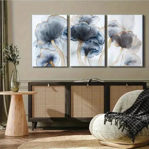 3pcs Three Piece Blue And Golden Wall Art Canvas Unframed - High Quality Print 100% Australian Made Wall Canvas