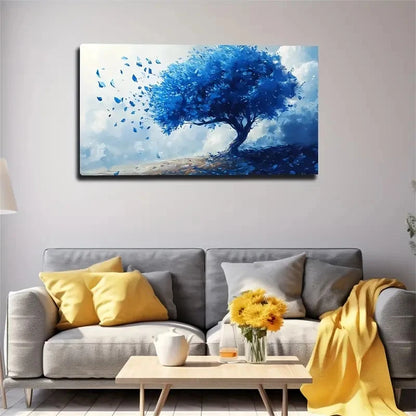 Abstract Blue Tree Wall Art canvas office home room framed 120x60cm