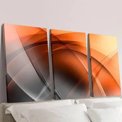 3pcs Black and Orange Wavy Shapes Wall Art Canvas Unframed - High Quality Print 100% Australian Made Wall Canvas - Bella Home Decor