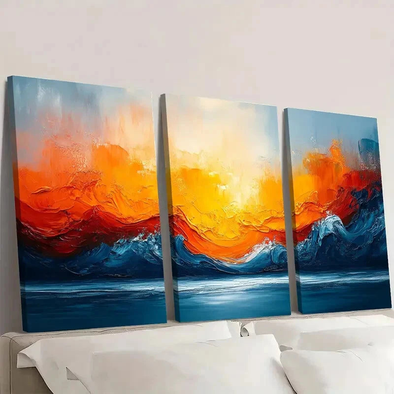 3pcs Multi Color Modern Abstract Painting Wall Art Set Canvas Framed 40x60cm - High Quality Print 100% Australian Made Wall Canvas Ready to Hang