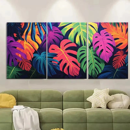 3pcs Vibrant Tropical Jungle and Exotic Foliage Wall Art Set Canvas Framed 40x60cm - High Quality Print 100% Australian Made Wall Canvas Ready to Hang