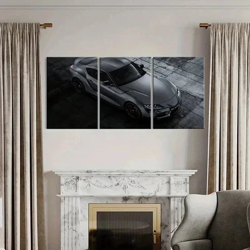 3pcs Grey Sports Super Car Modern Vehicle  Art Set Canvas Unframed - High Quality Print 100% Australian Made Wall Canvas
