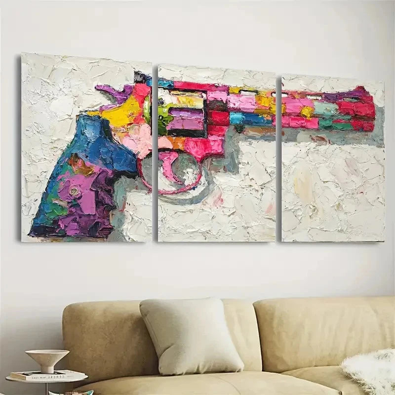 3pcs Shooting Gun Thick Modern Art Wall Art Set Canvas Framed 40x60cm - High Quality Print 100% Australian Made Wall Canvas Ready to Hang